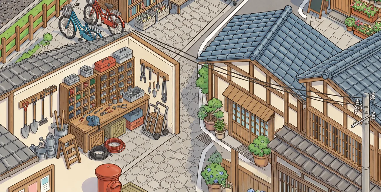 Hardware and electronics shop (original illustration)